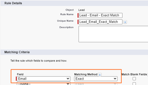 salesforce-matching-rule-lead-email-by-exact