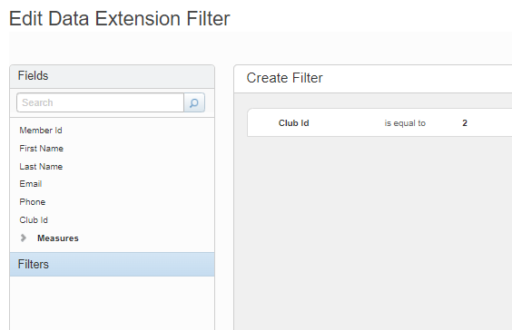 Data extension filter