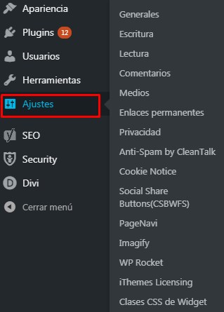 Ajustes WordPress