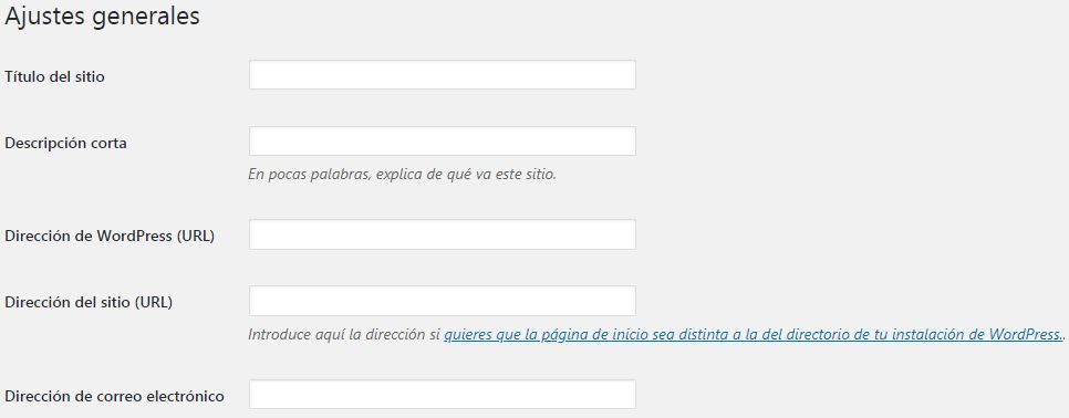 Ajustes generales WordPress