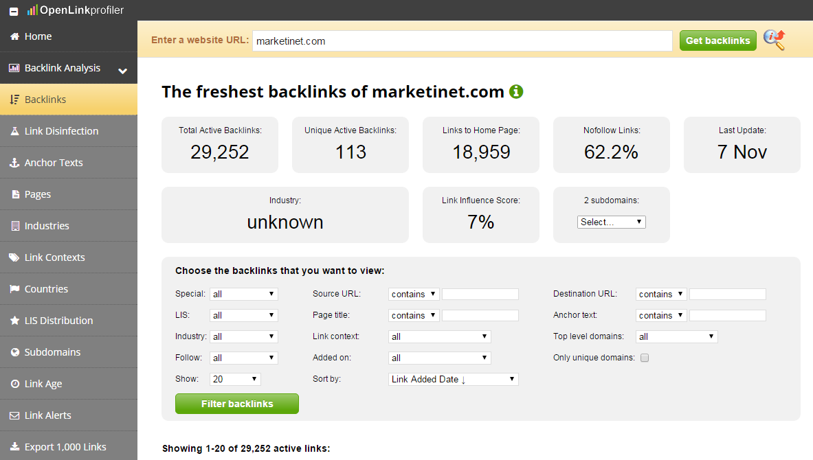 Open Link Profiler para linkbuilding