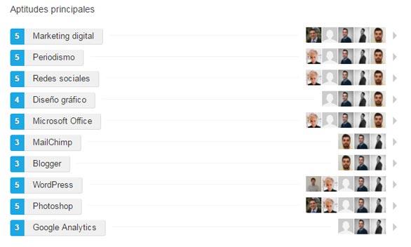Sección aptitudes y validaciones LinkedIn