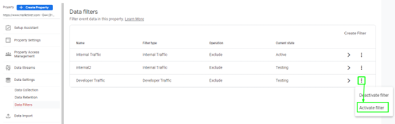 Activar filtro en GA4