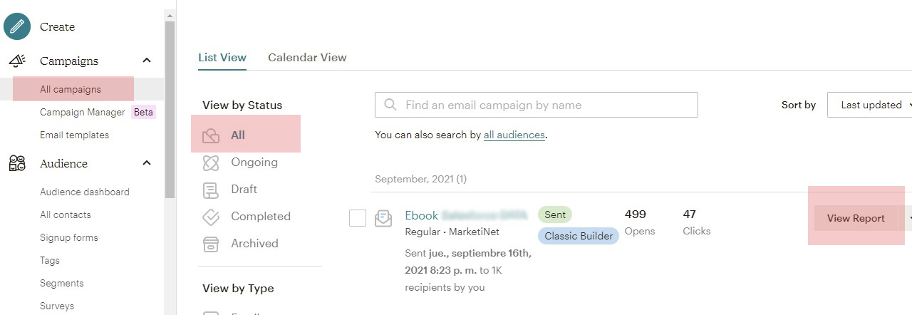 Mailchimp campaign report