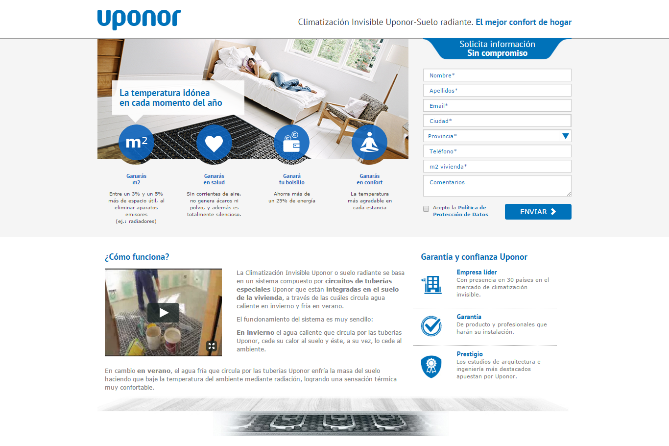 Ejemplo landing page uponor con vídeo