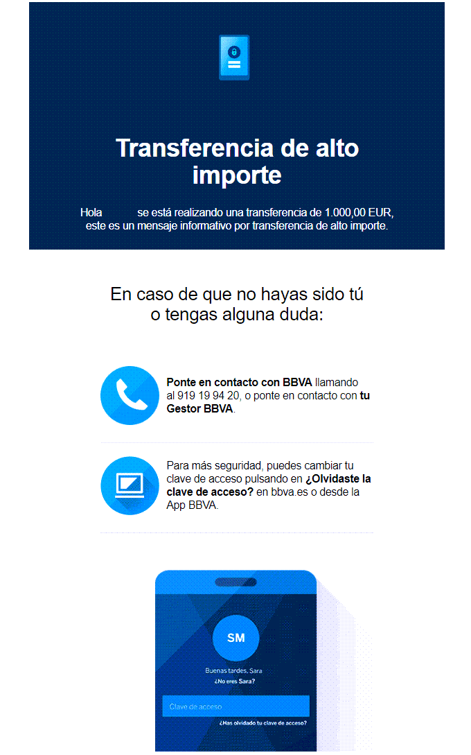Regla 5 Usabilidad web ejemplo bbva confirmación de transferencia