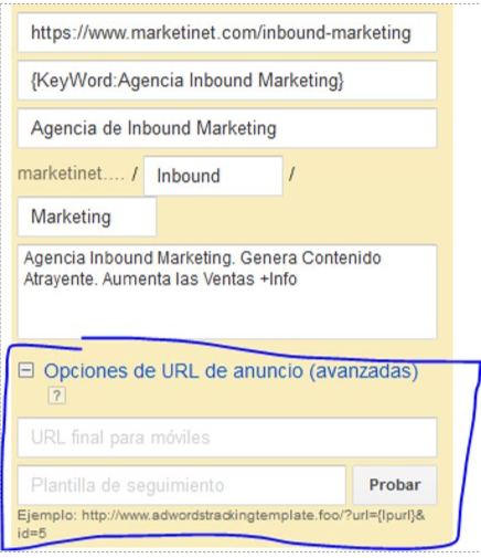 Cómo configurar ValueTrack  a nivel de anuncio en AdWords