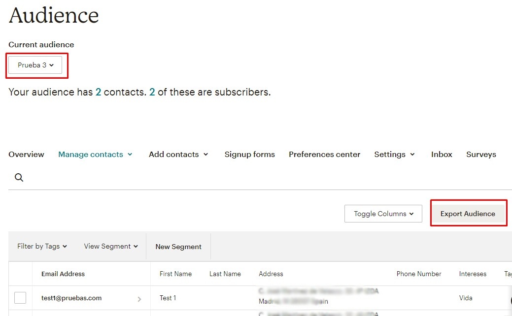 exportar audiencia mailchimp