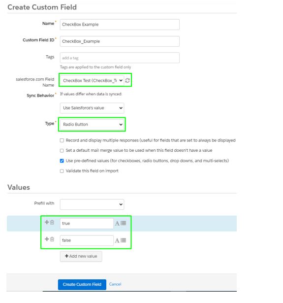 Created Custom Field Pardot