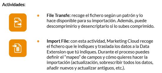 Actividades para la transferencia de un archivo de datos a nuestras Data Extension en Marketing Cloud