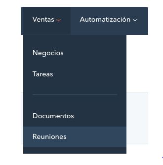 Menú Reuniones HubSpot