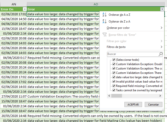 Excel with synchronization errors