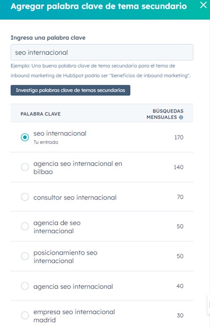 Investigar palabra clave de tema secundario