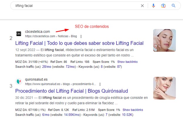 SEO de contenidos lifting facial