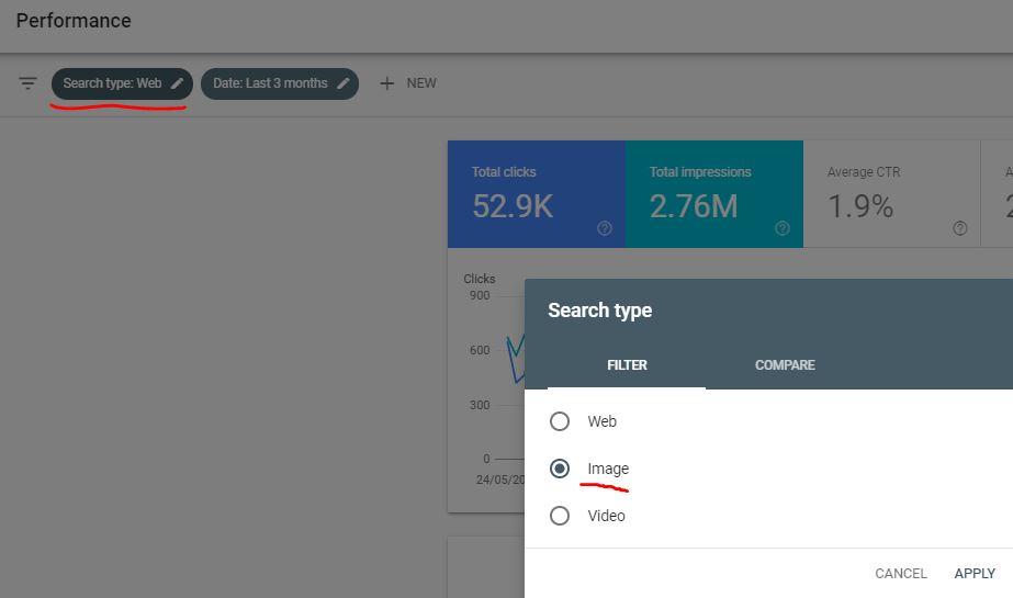 Tipo de búsqueda en search console