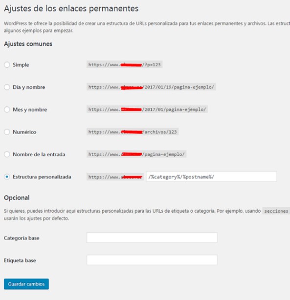 Ajustes enlaces permanentes