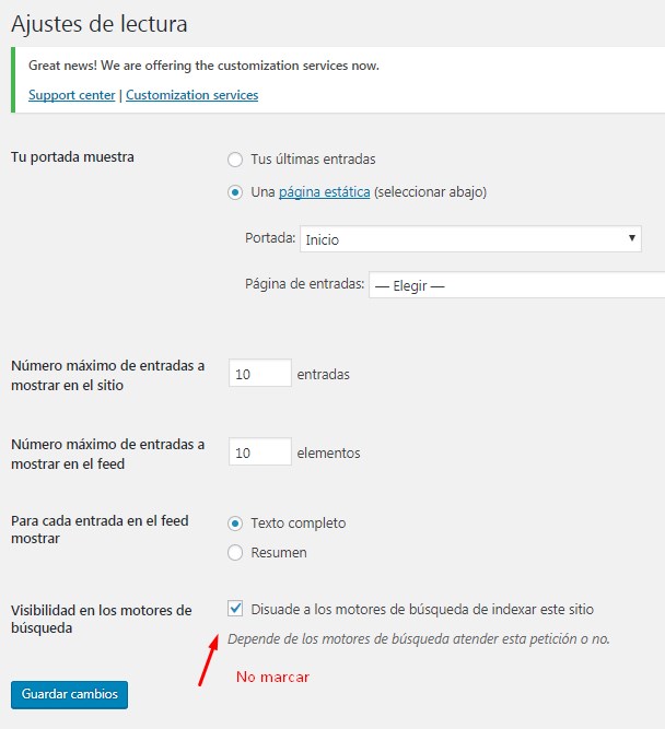 Ajuste de lectura WordPress