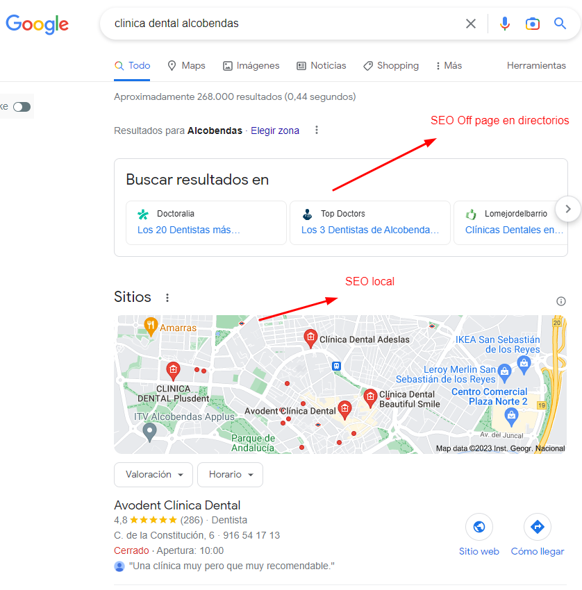 SERPS para la búsqueda clínica dental Alcobendas