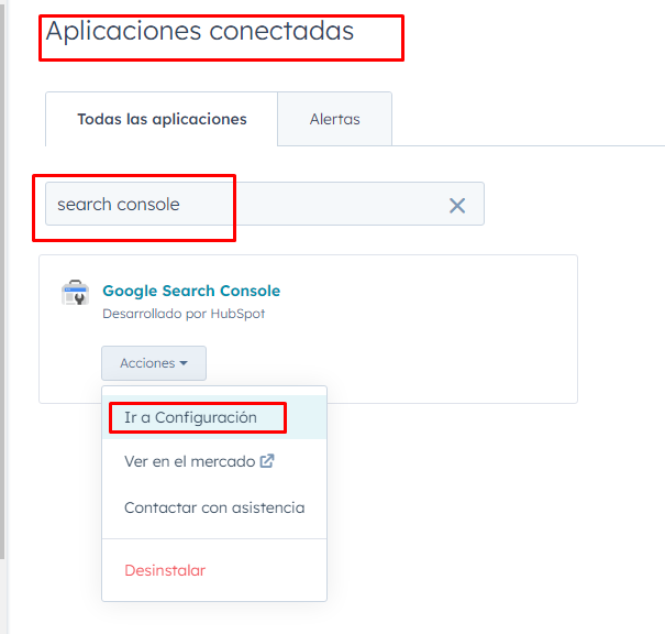 conectar search console en Hubspot