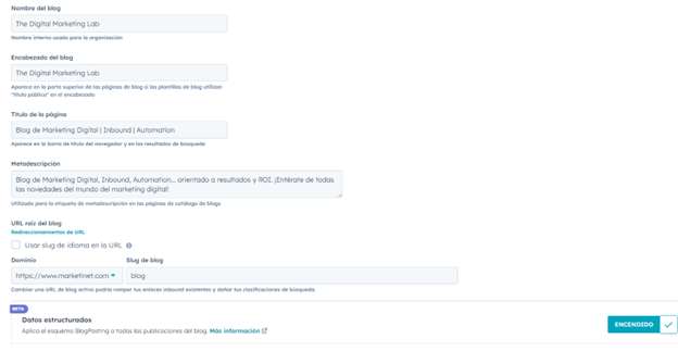 configurar blog en Hubspot