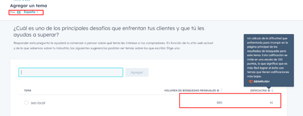 keyword research en Hubspot