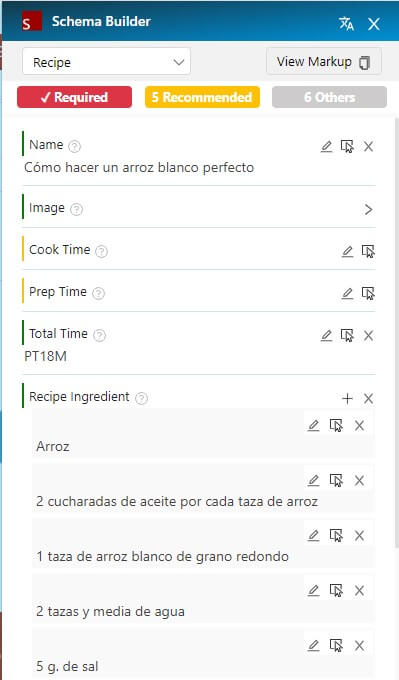 Marcado schema  tipo receta