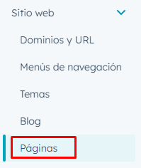 menú páginas