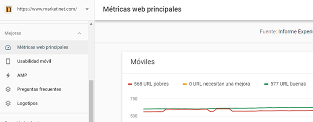 Métricas webs principales search console