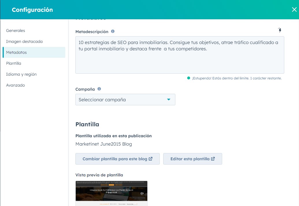 Metadatos en  Hubspot