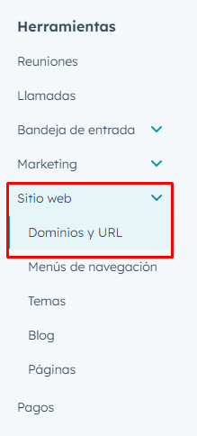 Pestaña sitio web HubSpot