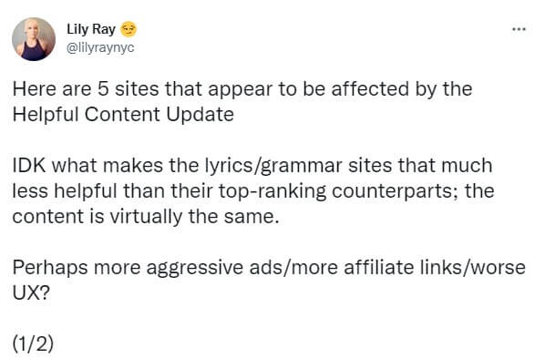 Tweet de Lily Ray