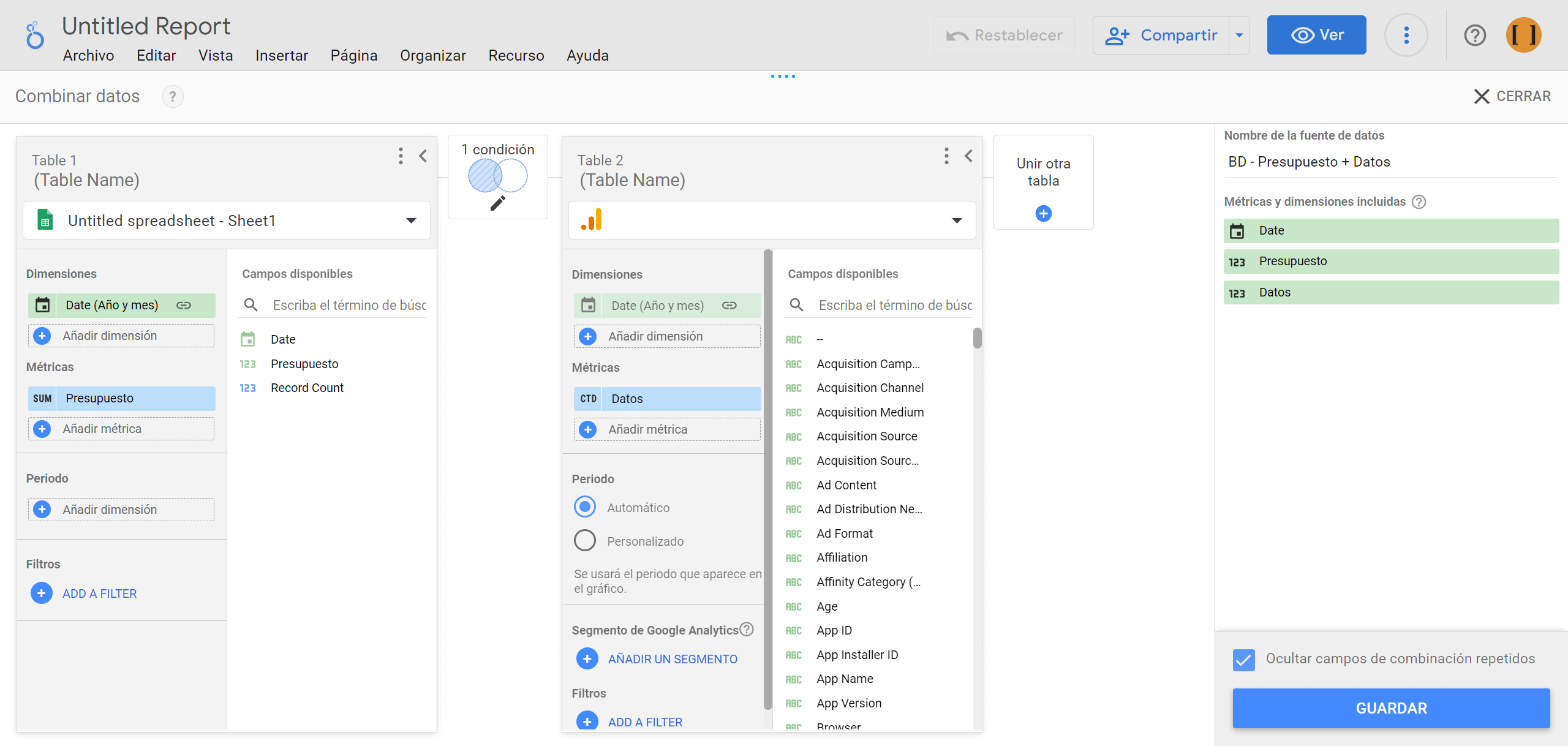 Combinar datos en looker studio