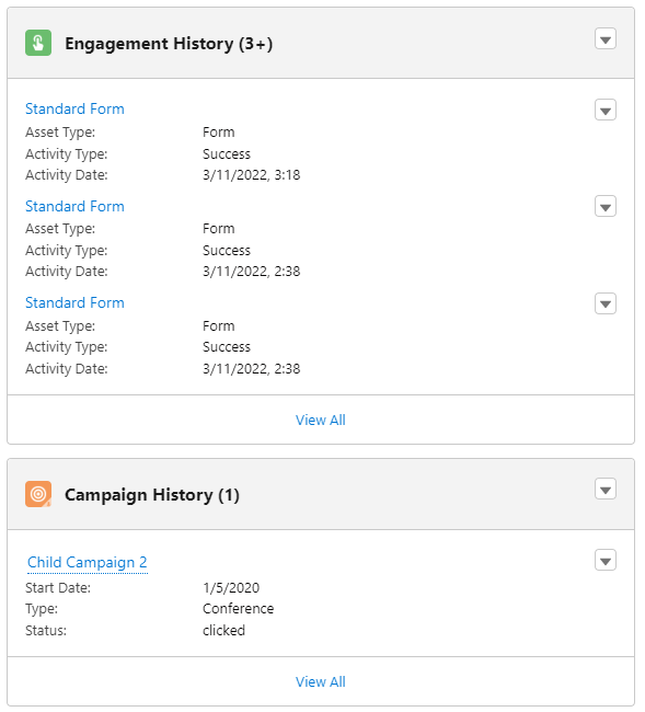 Engagement History y Campaign History