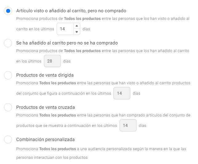 Opciones de segmentación para el Retargeting Dinámico