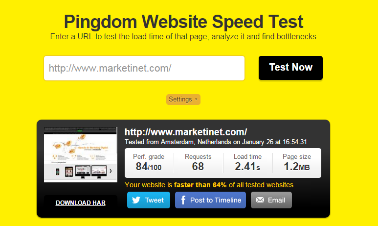 Pingdom Tools para medir velocidad de carga web
