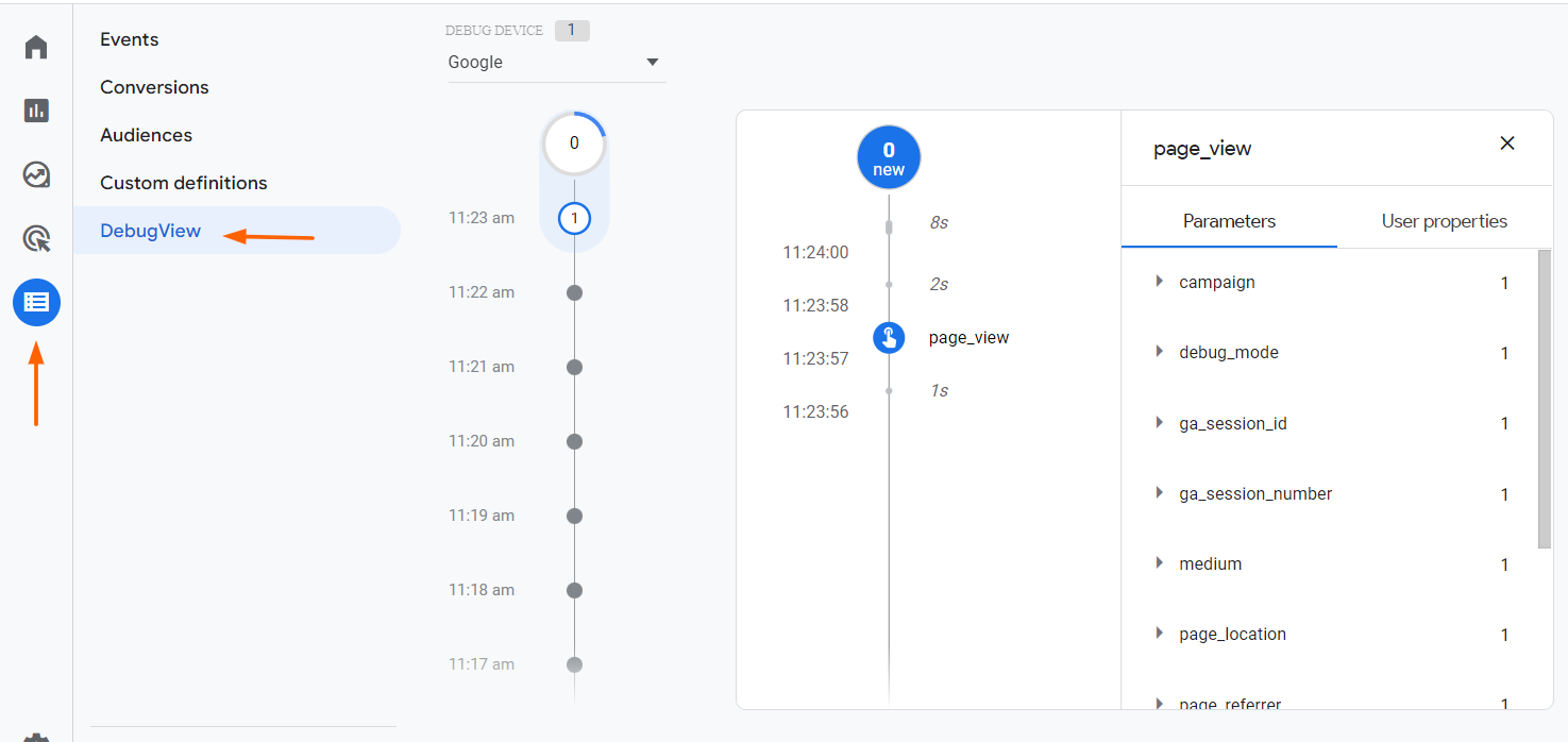 pantalla de opciones de depuración en google tag manager