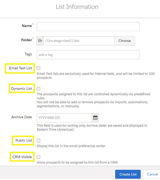 List Information Pardot