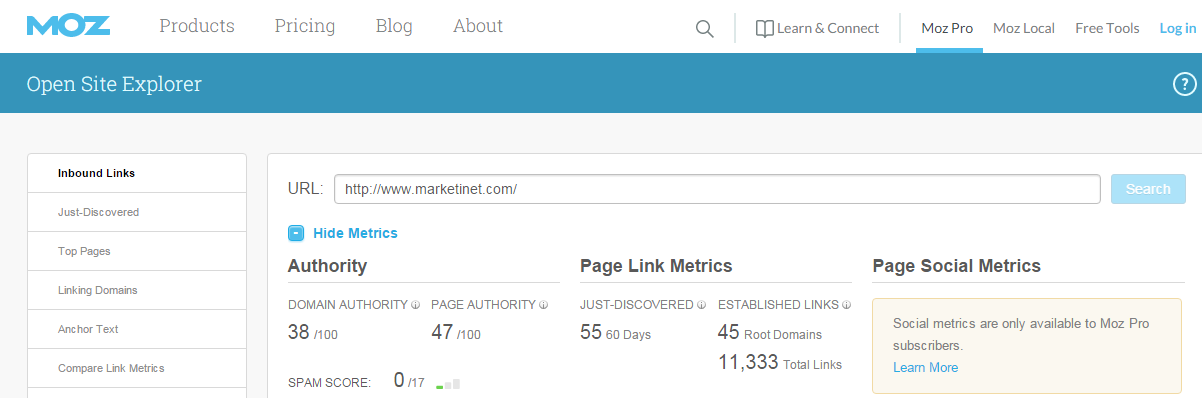 Herramienta Open Site Explorer para linkbuilding