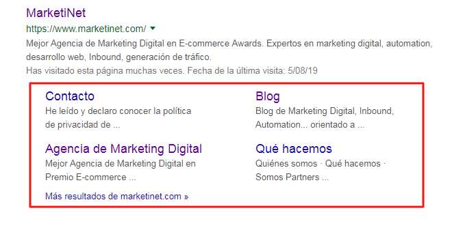 Sitelinks o enlaces de sitio