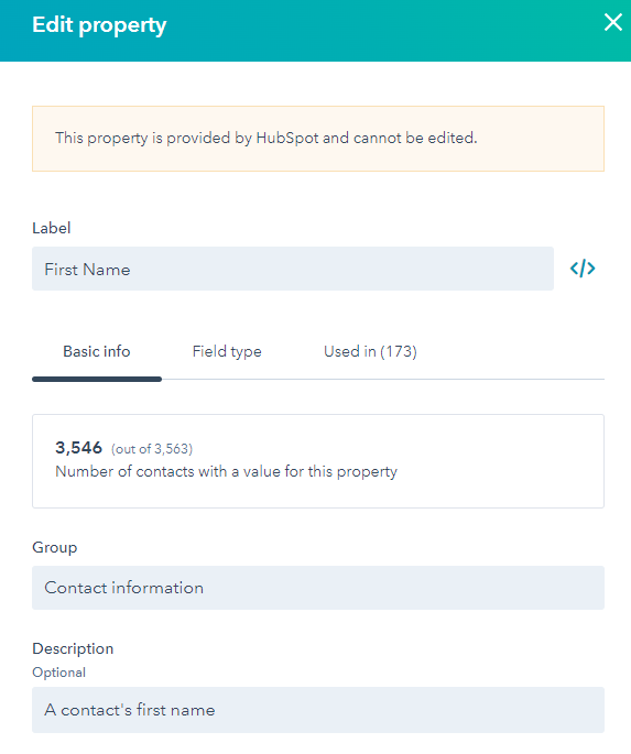Propiedades predeterminadas de Hubspot
