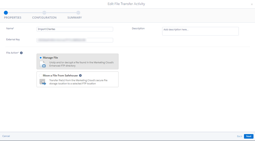Definimos la actividad de File Transfer