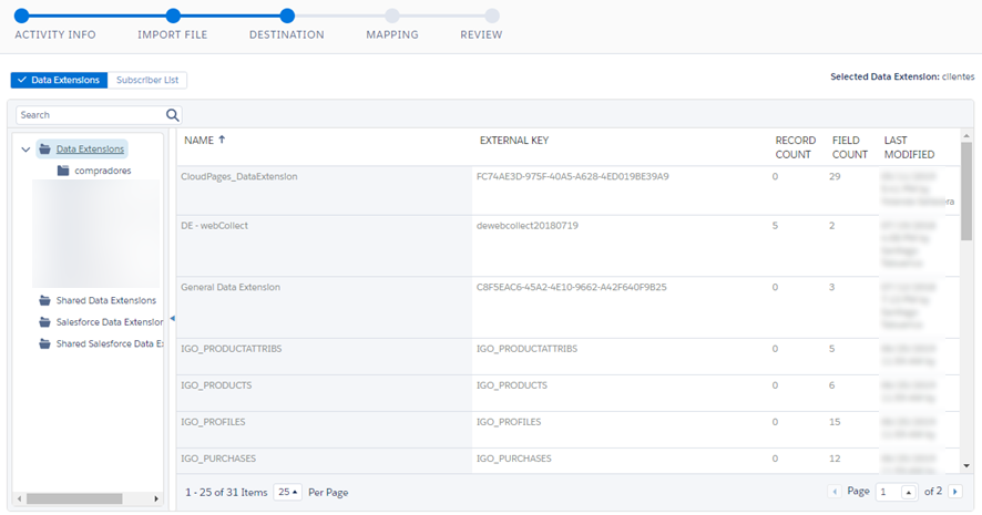 Seleccionamos la Data Extension