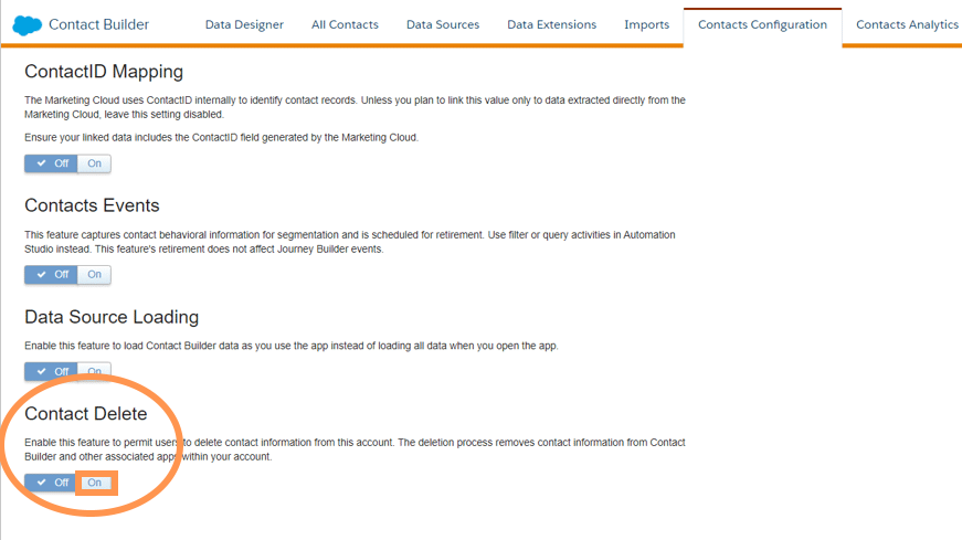 Contacts Configuration’ de Contact Builder.
