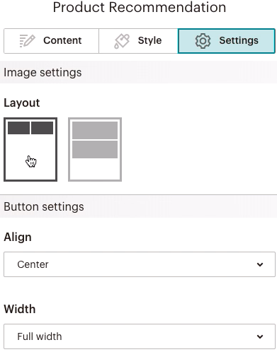 Bloque de Product Recommendation Settings