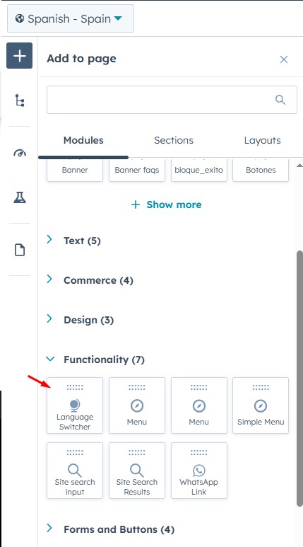 Selector de idiomas de HubSpot