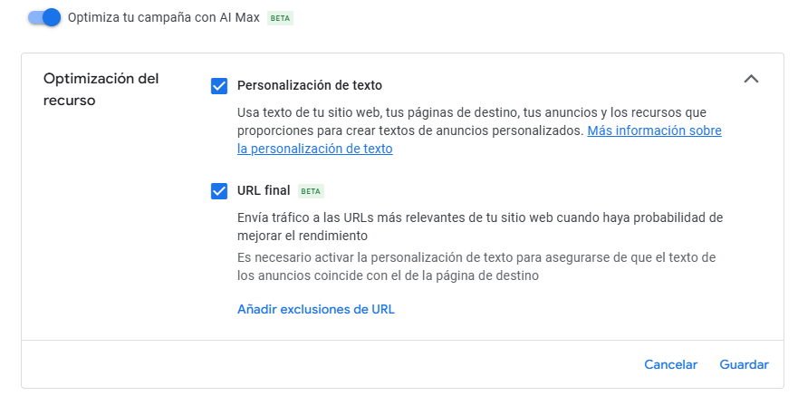 Cómo activar AI Max en tus campañas