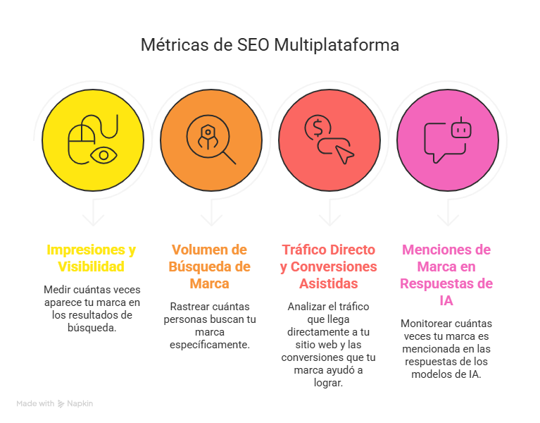 Infografía que detalla métricas del SEO Multiplataforma. 