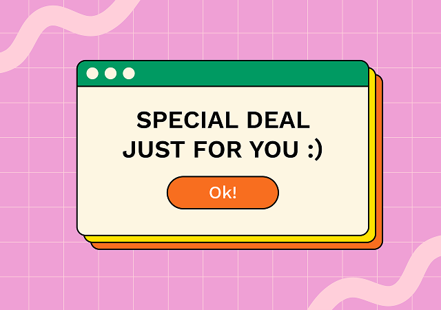 Ejemplo de microinteracciones aplicando marca, siendo una plantilla de banner retro para blog que anuncia una oferta especial.