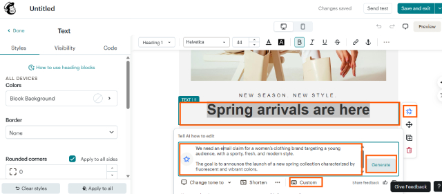 Uso de la función Write with AI en Mailchimp para personalizar textos de campaña