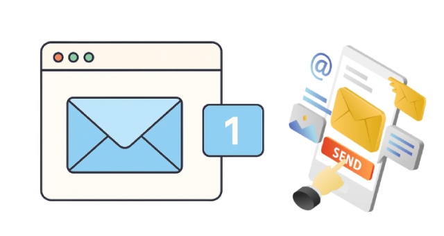 Iconos de envío de correo electrónico en ordenador y móvil